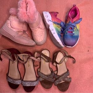 Colorful Kids Sneakers and Pink Fur Boots